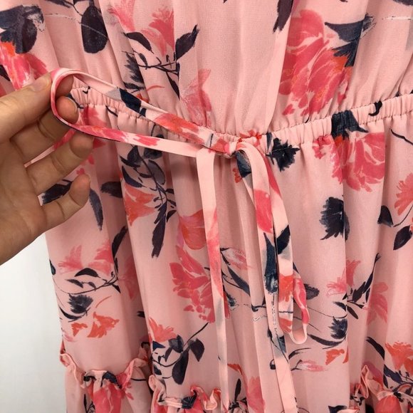 NWT Eliza J pink floral bell sleeve tiered ruffle dress 16W - Picture 10 of 16